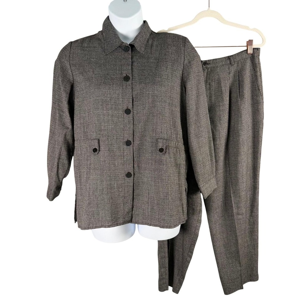 C.B. Collections Petites Vintage 2 Piece Pant Suit Set Gray Textured Size 12/14